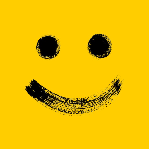 Vector gele vierkante smiley-emoticon met gelukkige glimlach met de hand getekend met ruwe borstel blijdschapssymbool
