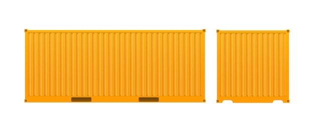 Gele vrachtcontainer. Grote container voor schip geïsoleerd op een witte achtergrond. Vector.