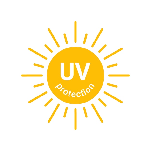 Gele zon met inscriptie uv-beschermingspictogram sunblock tegen zonneschijn en zonnebrand Circle sun