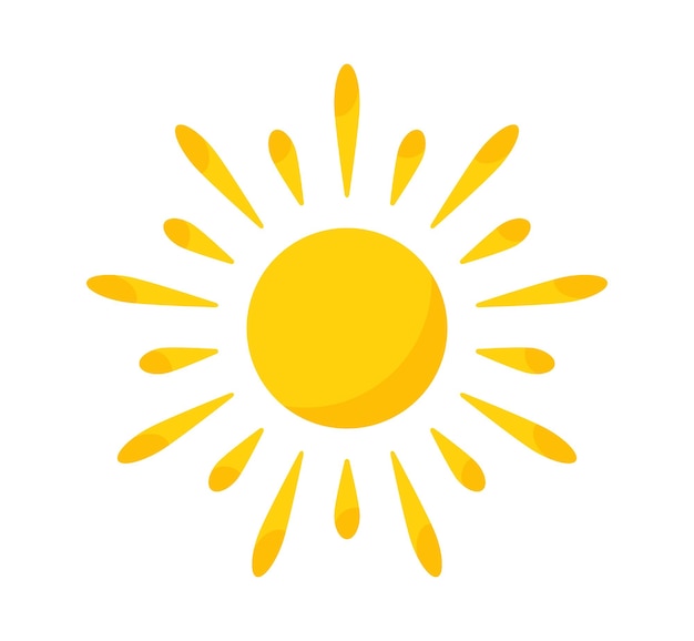 Gele zon ster schijnt in de lucht geïsoleerd weerbericht element vector illustratie in cartoon design