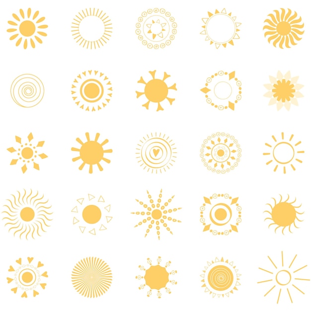 Gele zonsymbolen zoals mandala