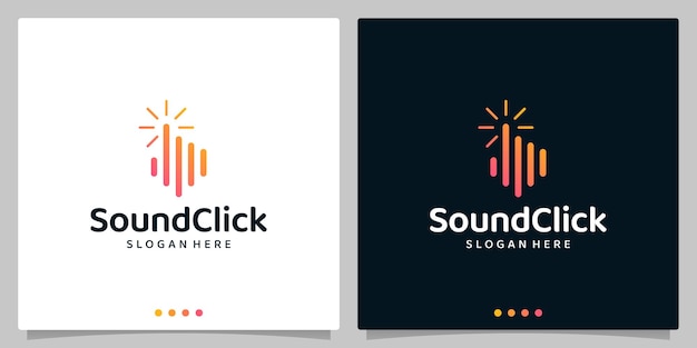 Geluid audio golf logo concept elementen met pijl klik cursor knop logo. premium vector