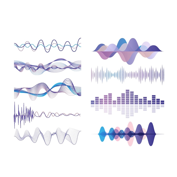 Vector geluidsgolven instellen audio digitale equalizer technologie muzikale pulse vector illustraties geïsoleerd op een witte achtergrond