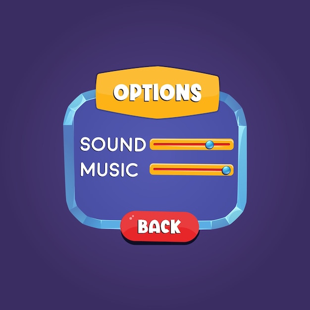 Geluidsinstellingen menu-optie UI kit-verzamelknoppen voor mobiele ontwikkeling casual games en UI-kit