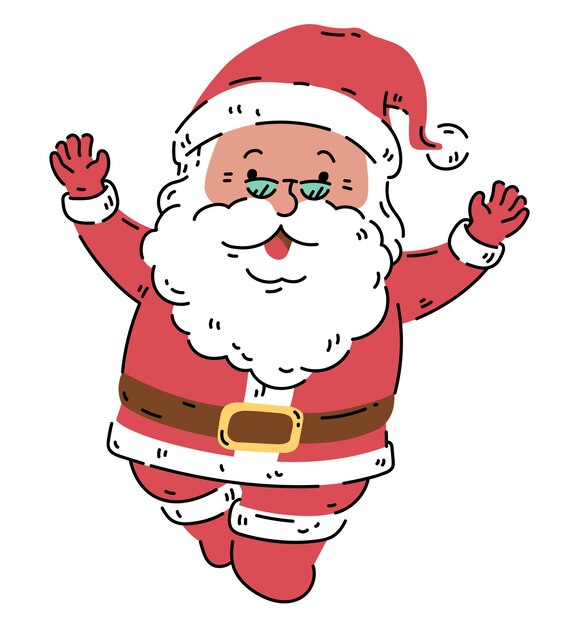 Vector geluk lachende kerstman pose actie cartoon karakter vectorillustratie geïsoleerd op wit