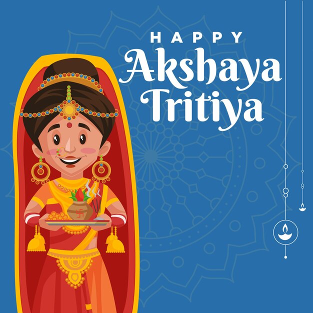 Gelukkig akshaya tritiya banner ontwerpsjabloon op blauwe achtergrond