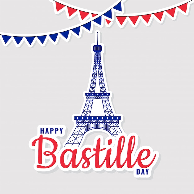 Gelukkig Bastille Day-concept met de toren van Eiffel en bunting vlaggen.