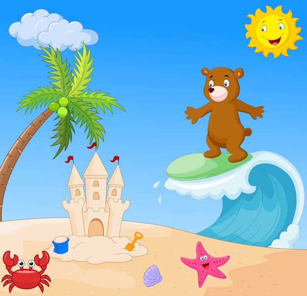 Gelukkig bear cartoon surfen