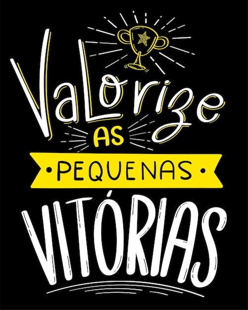 Vector gelukkig belettering poster in braziliaans-portugese vertaling waardeer de kleine overwinningen