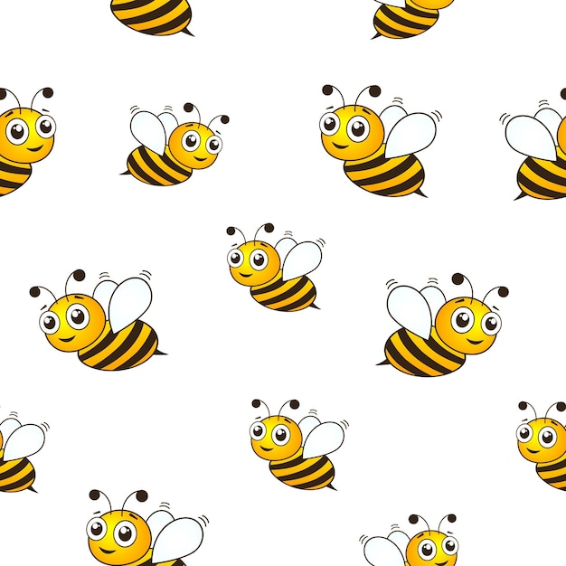 Gelukkig bijen naadloos patroon Vector cartoon zwarte en gele bijen met vriendelijke ogen