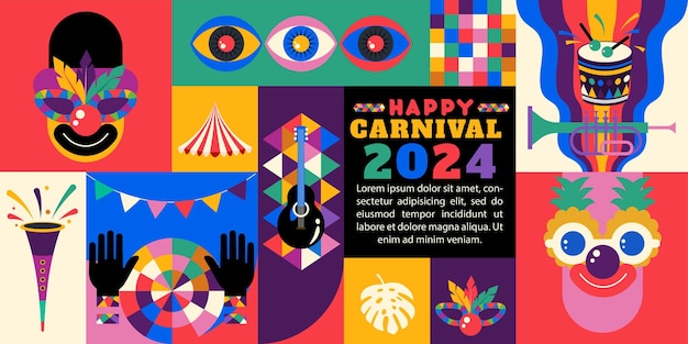 Vector gelukkig carnaval 2024 met retro geometrische element achtergrond