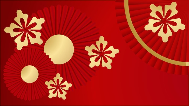 Gelukkig Chinees Nieuwjaar 2022. Jaar van Tiger-karakter met Aziatische elementen en bloem met ambachtelijke stijl op de achtergrond. Universele Chinese achtergrond met rood en goud kleurenthema