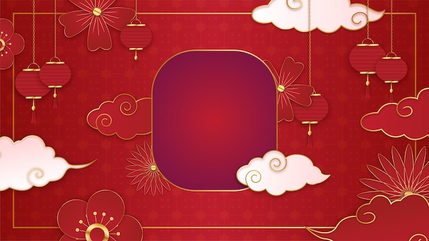 Gelukkig Chinees Nieuwjaar 2022. Jaar van Tiger-karakter met Aziatische elementen en bloem met ambachtelijke stijl op de achtergrond. Universele Chinese achtergrond met rood en goud kleurenthema