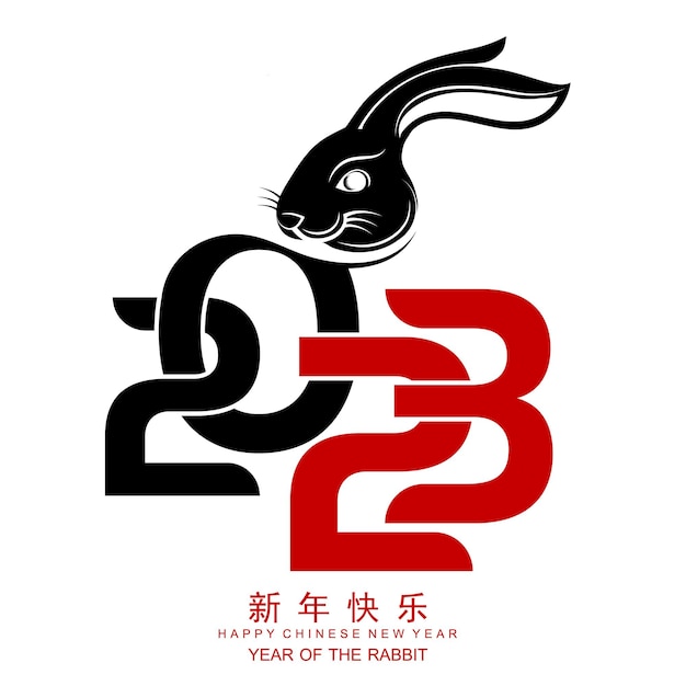 Gelukkig chinees nieuwjaar 2023 jaar van het konijn sterrenbeeld met stripfiguur
