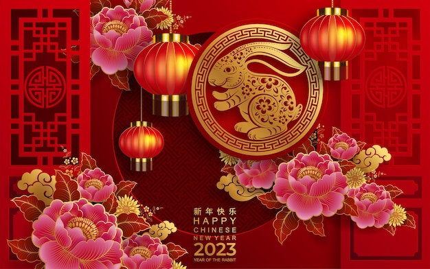 Gelukkig chinees nieuwjaar 2023 jaar van het sterrenbeeld konijn