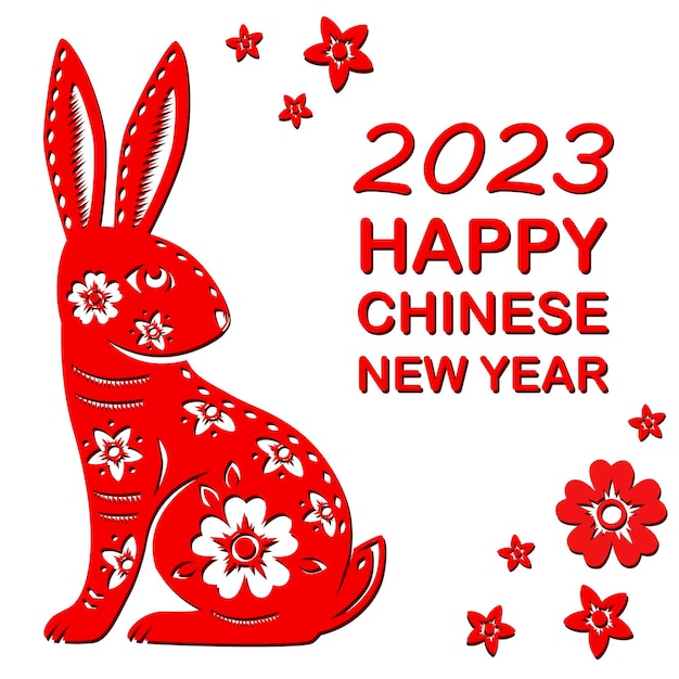 Gelukkig Chinees nieuwjaar 2023 Sterrenbeeld jaar van het konijn met rood papier gesneden kunst