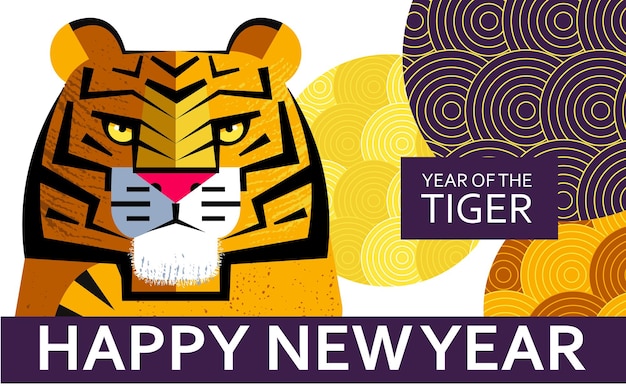 Vector gelukkig chinees nieuwjaar het jaar van de tijger de tijger is het symbool van het jaar