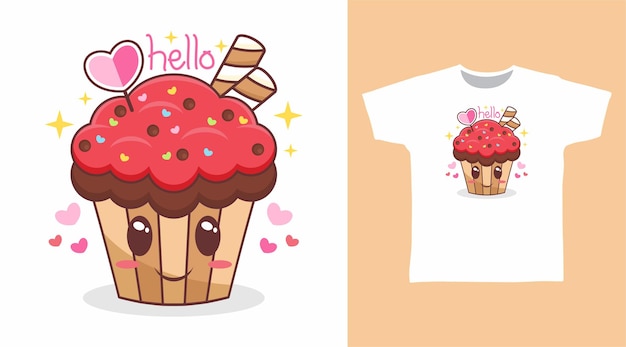 Gelukkig cupcake cartoon t-shirt ontwerp