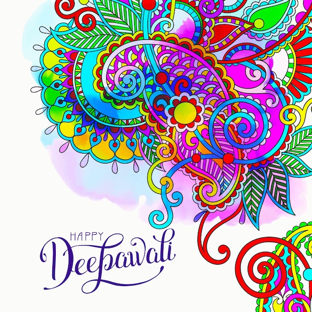 Vector gelukkig deepawali aquarel wenskaart naar indian fire festival diwali met hand belettering