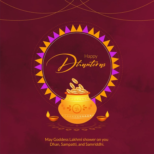 Gelukkig Dhanteras traditioneel festival banner ontwerpsjabloon