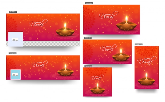 Gelukkig diwali-bannermalplaatje dat met verlichte olielamp (diya) op sinaasappel wordt geplaatst