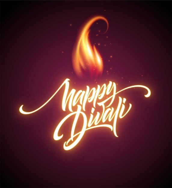 Gelukkig diwali-festival helder. flame glowing letters ontwerpelement.