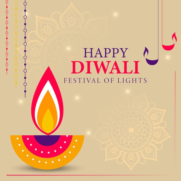 Gelukkig diwali festival platte diya postsjabloon