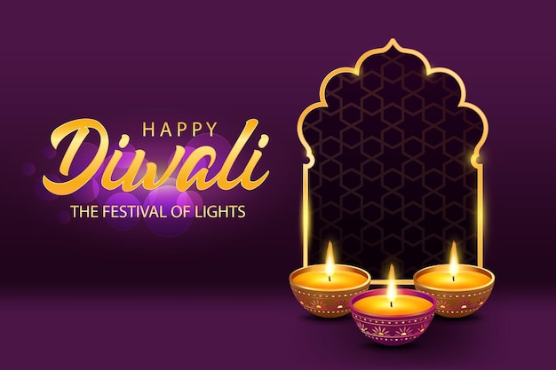 Gelukkig Diwali festival van lichte achtergrond met diya kaars decoratie vector ontwerp