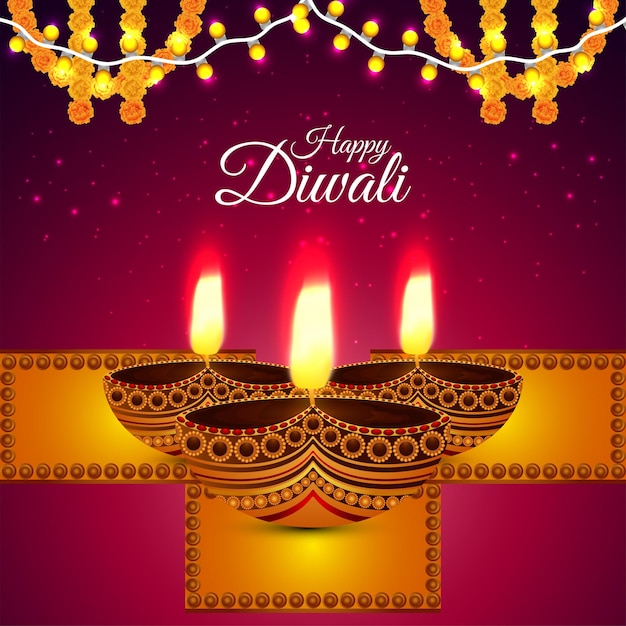 Gelukkig diwali-festival van lichte vectorillustratiebanner