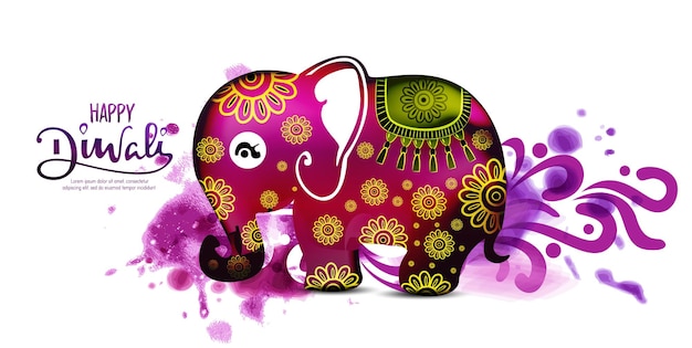 Vector gelukkig diwali kleurrijk ontwerp met creatieve olifant vector illustratie