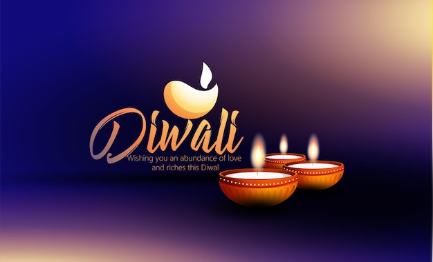 Gelukkig Diwali-ontwerp met Diya-olielampelementen op rangoli-achtergrond, bokeh-fonkelend effect