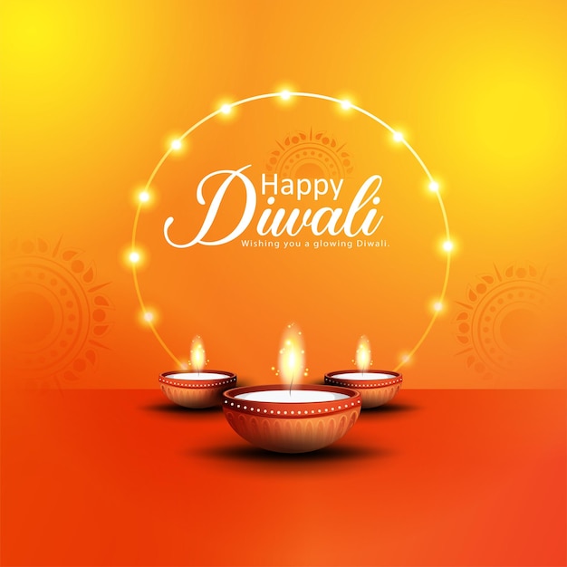 Gelukkig Diwali-ontwerp met Diya-olielampelementen op rangoli-achtergrond, bokeh-fonkelend effect