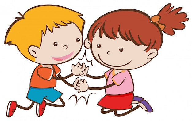 Vector gelukkig doodle jongen en meisje spelen patty cake