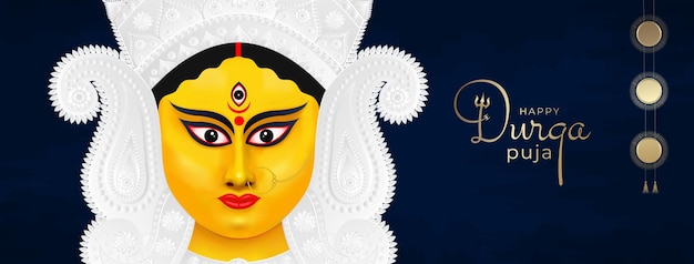 Gelukkig Durga Puja Social Media-bericht. maa durga gezicht gouden kleur minimalistische illustratie