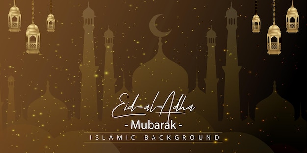 Gelukkig Eid Al Adha Groeten Bruine Gouden Achtergrond Islamitische Sociale Media Banner Gratis Vector