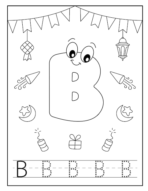 Gelukkig Eid alfabet kleurplaat voor peuters