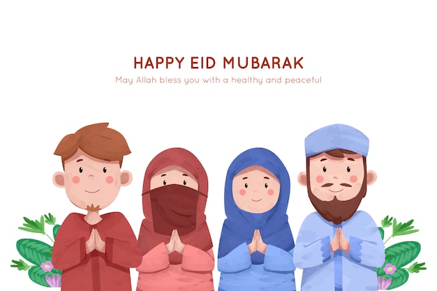 Gelukkig eid mubarak aquarel illustratie wenskaart