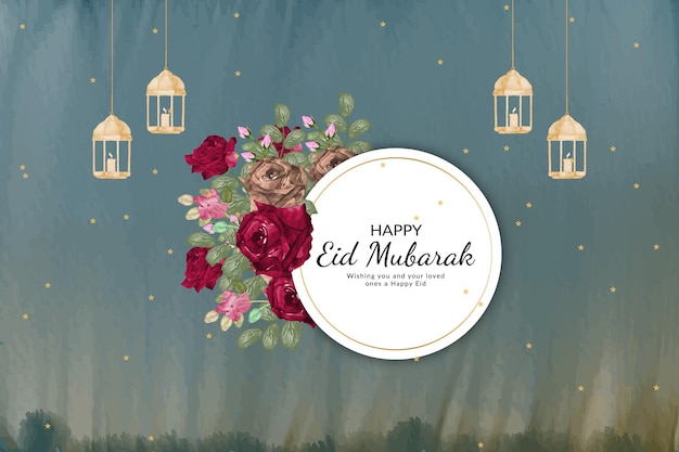 Gelukkig eid mubarak islamitisch festival social media-sjabloon voor spandoek met waterkleur premium vector