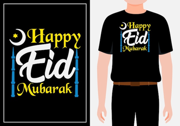 Gelukkig eid mubarak voor tshirt ontwerp Vintage slogan typografie Premium Vector