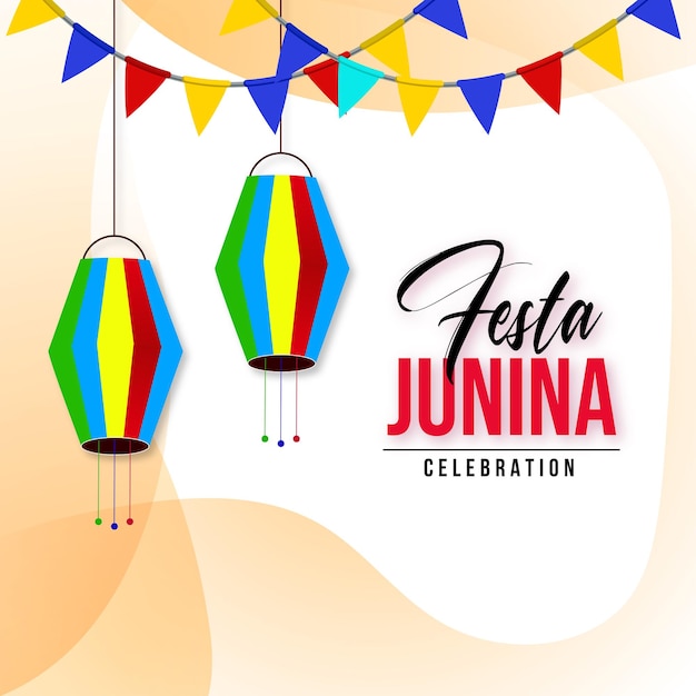 Gelukkig Festa Junina Beige Blauw Gele Achtergrond Social Media Design Banner Gratis Vector