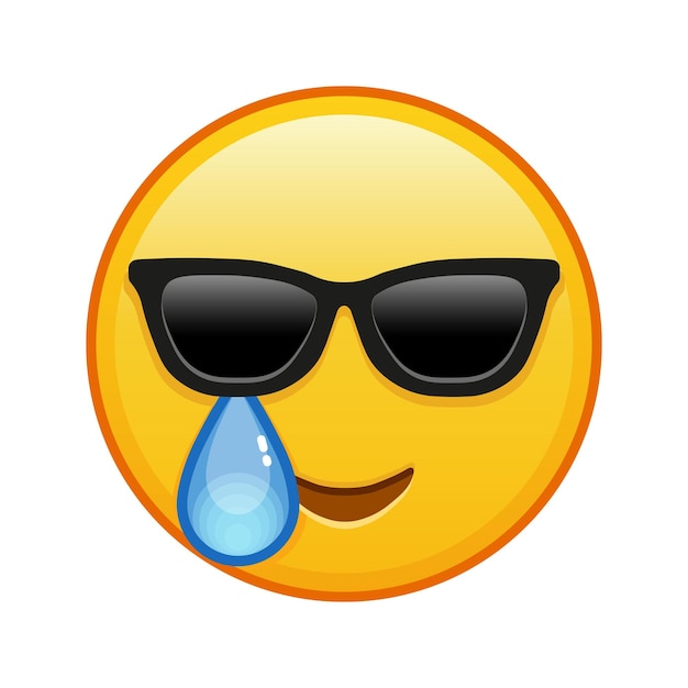 Vector gelukkig gezicht met tranen en zonnebril grote grootte van gele emoji glimlach