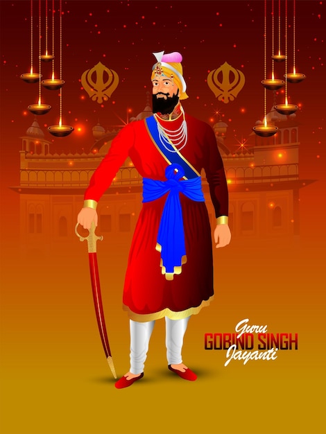 Gelukkig goeroe gobind singh jayanti met vectorillustratie