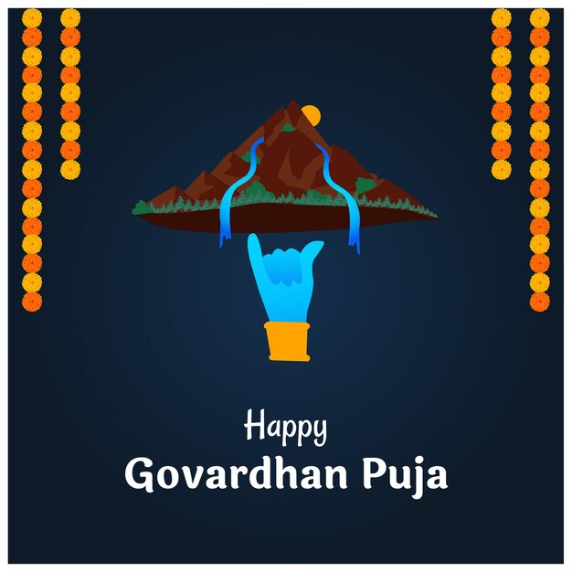 Gelukkig govardhan pooja indian hindu festival vector illustratie lord krishna festival