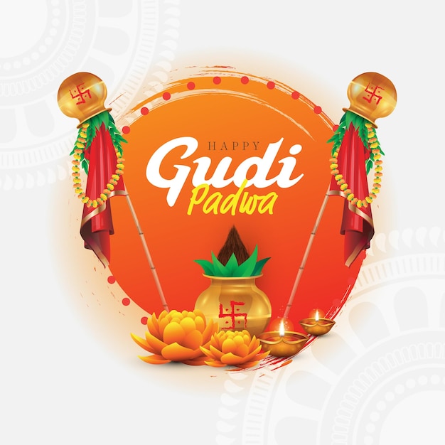 Vector gelukkig gudi padwa maharastra nieuwjaarsdag vector achtergrondontwerp