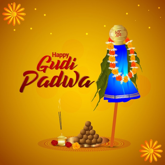 Gelukkig gudi padwa ontwerpconcept en wenskaart