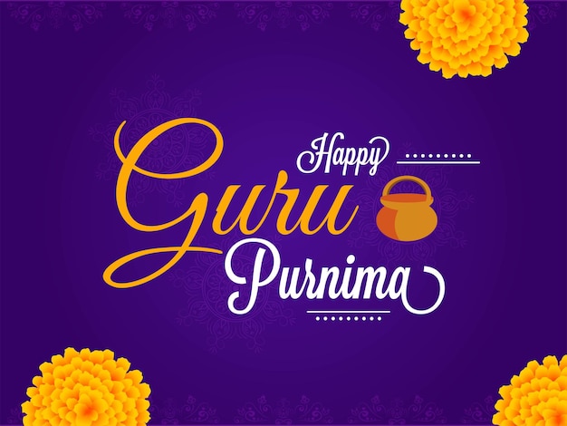 Gelukkig Guru Purnima creatieve kinetische typografie op prachtige paarse traditionele achtergrond