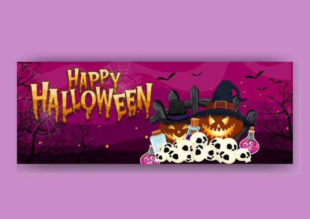 Gelukkig halloween facebook omslagontwerp en webbannersjabloon