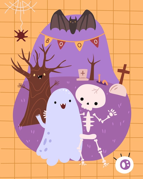 Gelukkig Halloween feest geest en skelet