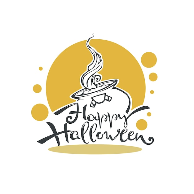 Vector gelukkig halloween-logo met heksenkonijn en beletteringsamenstelling