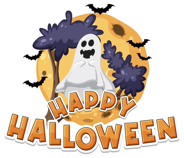 Gelukkig halloween-logo-ontwerp met spook